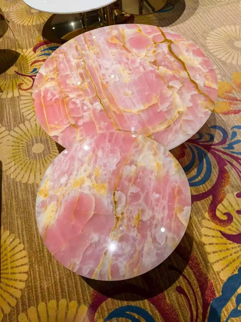 天然粉玉奢石角几/边几