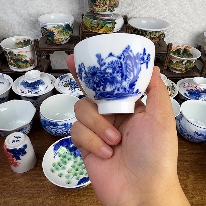 忠意堂釉下彩手绘菊花微瑕不退