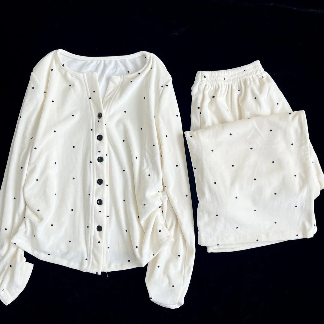 【软乎乎】秋冬季海岛绒睡衣女双面绒加绒保暖甜美ins风家居服套装