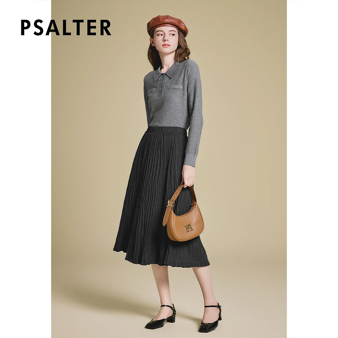 【轻职场系列】诗篇烟灰色高弹针织不规则压褶遮胯半身裙2025春新