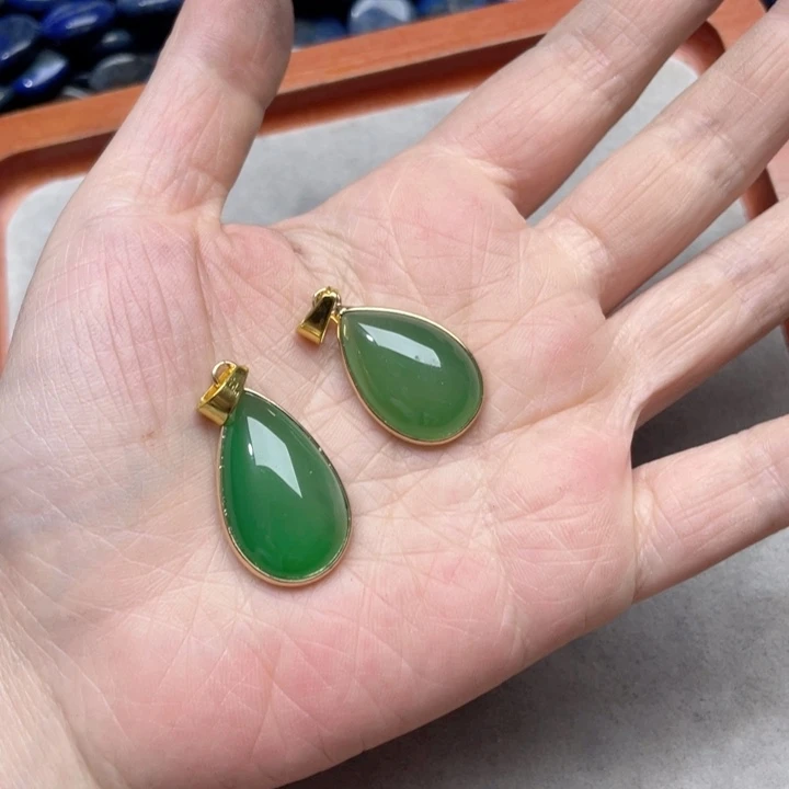 玛瑙/玉髓合金珠宝半成品2个绿玛瑙水滴吊坠