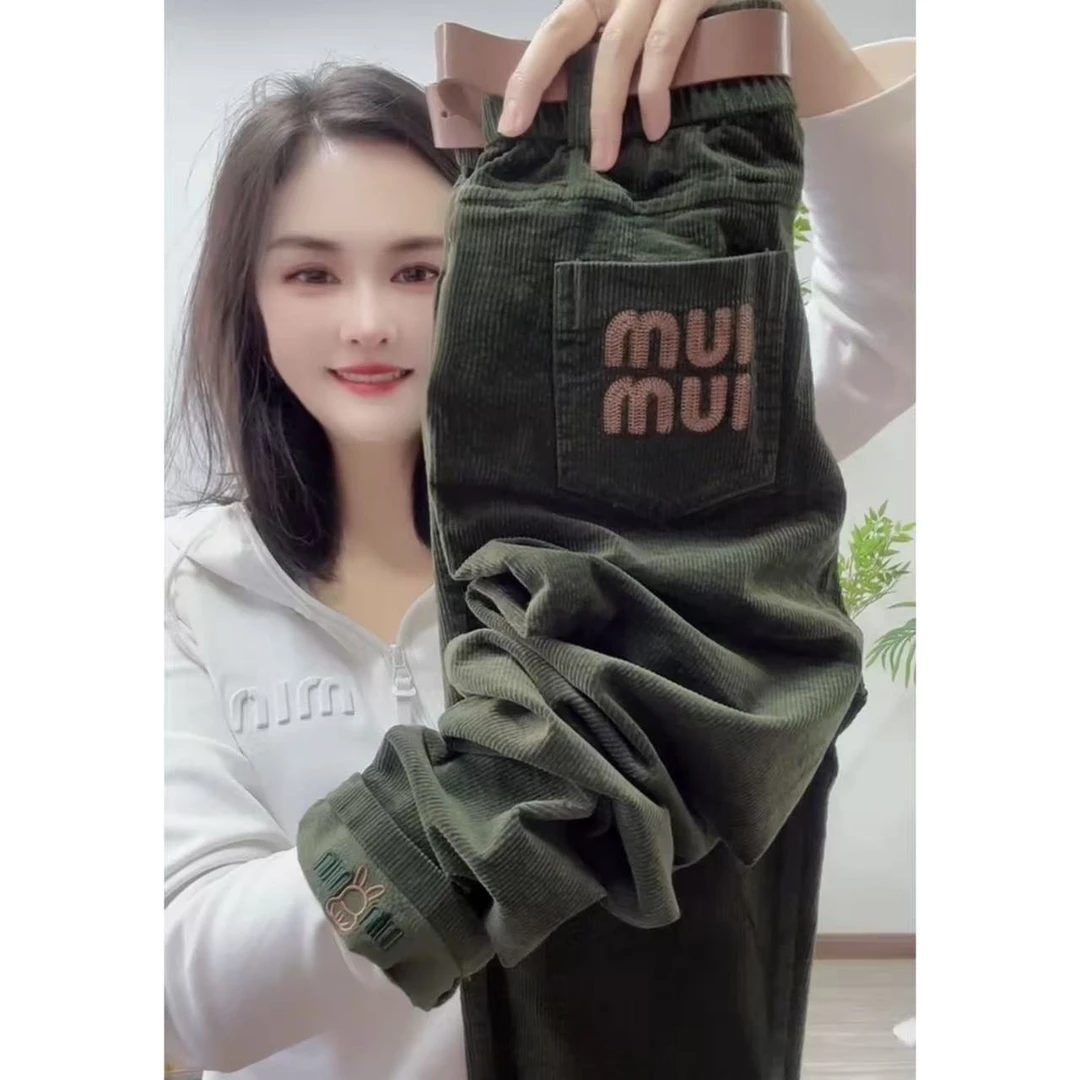 灯芯绒直筒裤女秋季新款百搭显瘦休闲裤高腰时尚条绒小脚哈伦裤