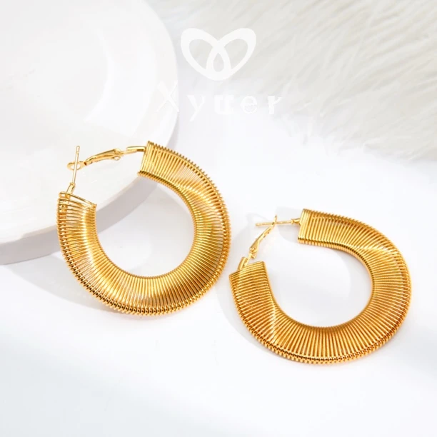 钛钢耳饰 Xyuer拉丝螺旋大圈圈耳圈