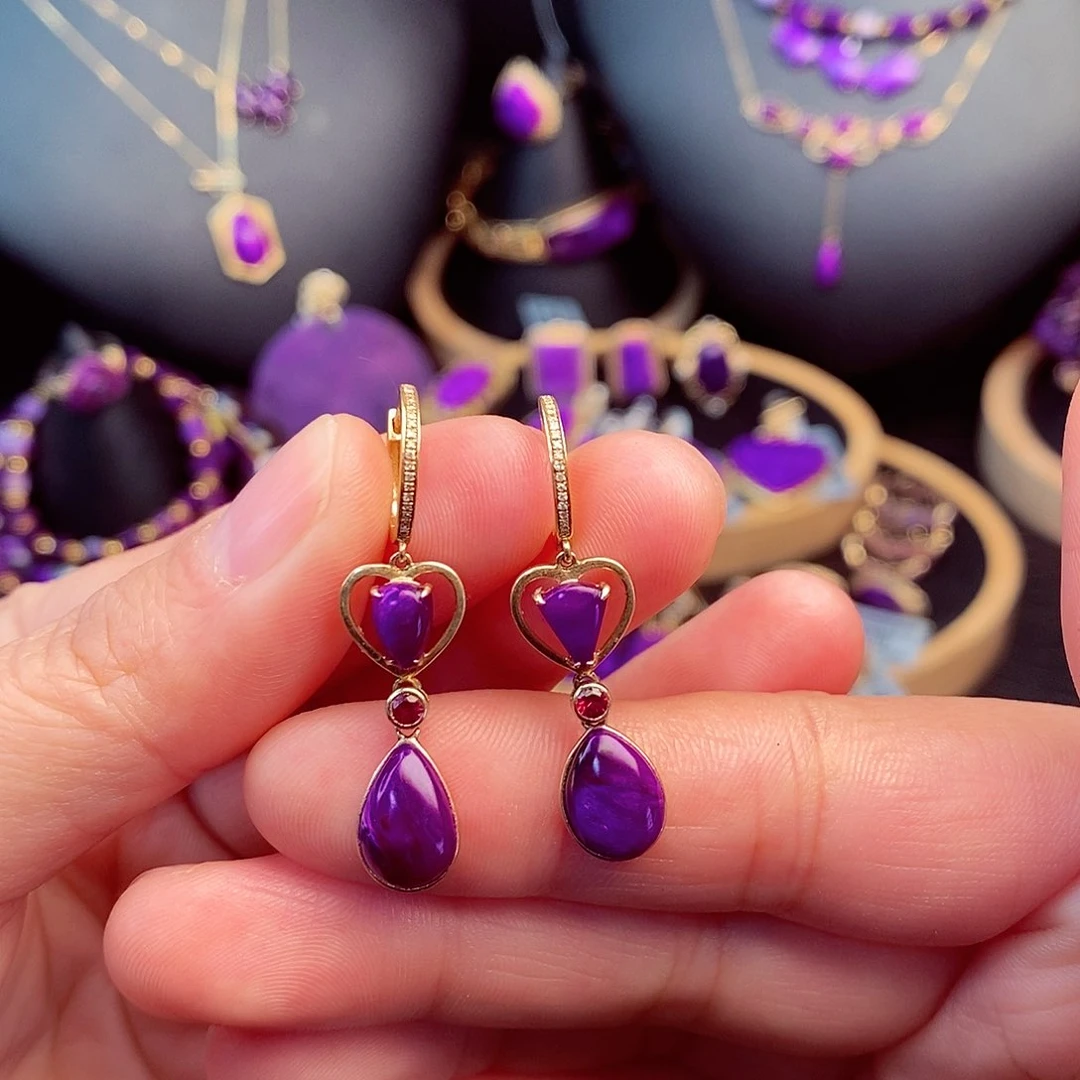 苏纪石（舒俱来）耳饰18K金镶嵌