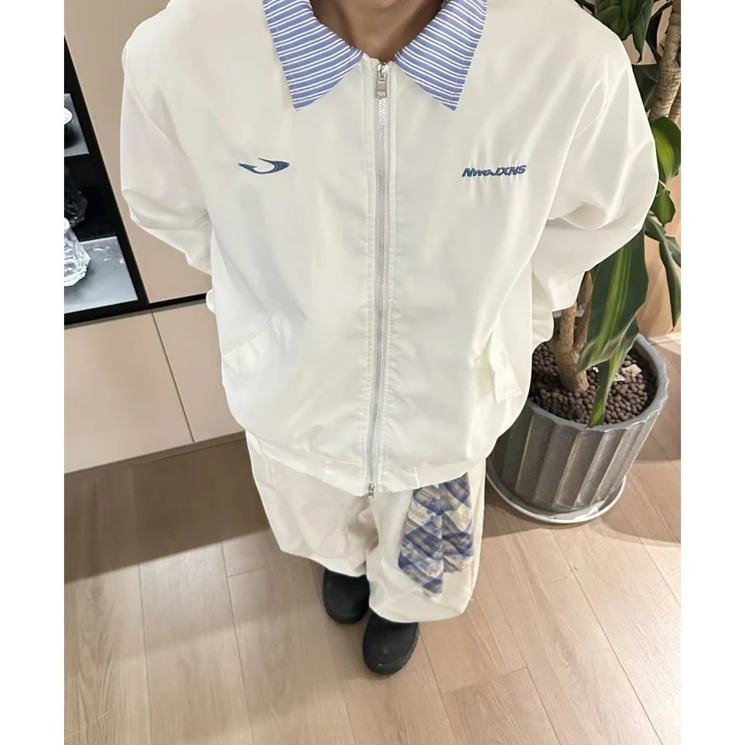 HandSeven秋冬新款开衫假两件夹克外套拼接撞色翻领情侣百搭上衣