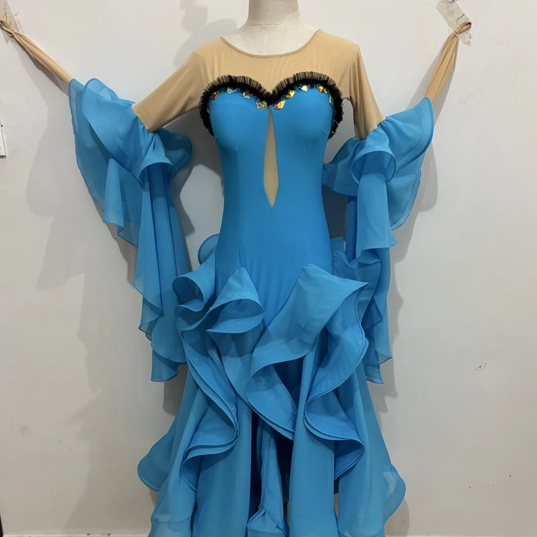 新款摩登舞连衣裙赛裙练习服性感修身大裙摆