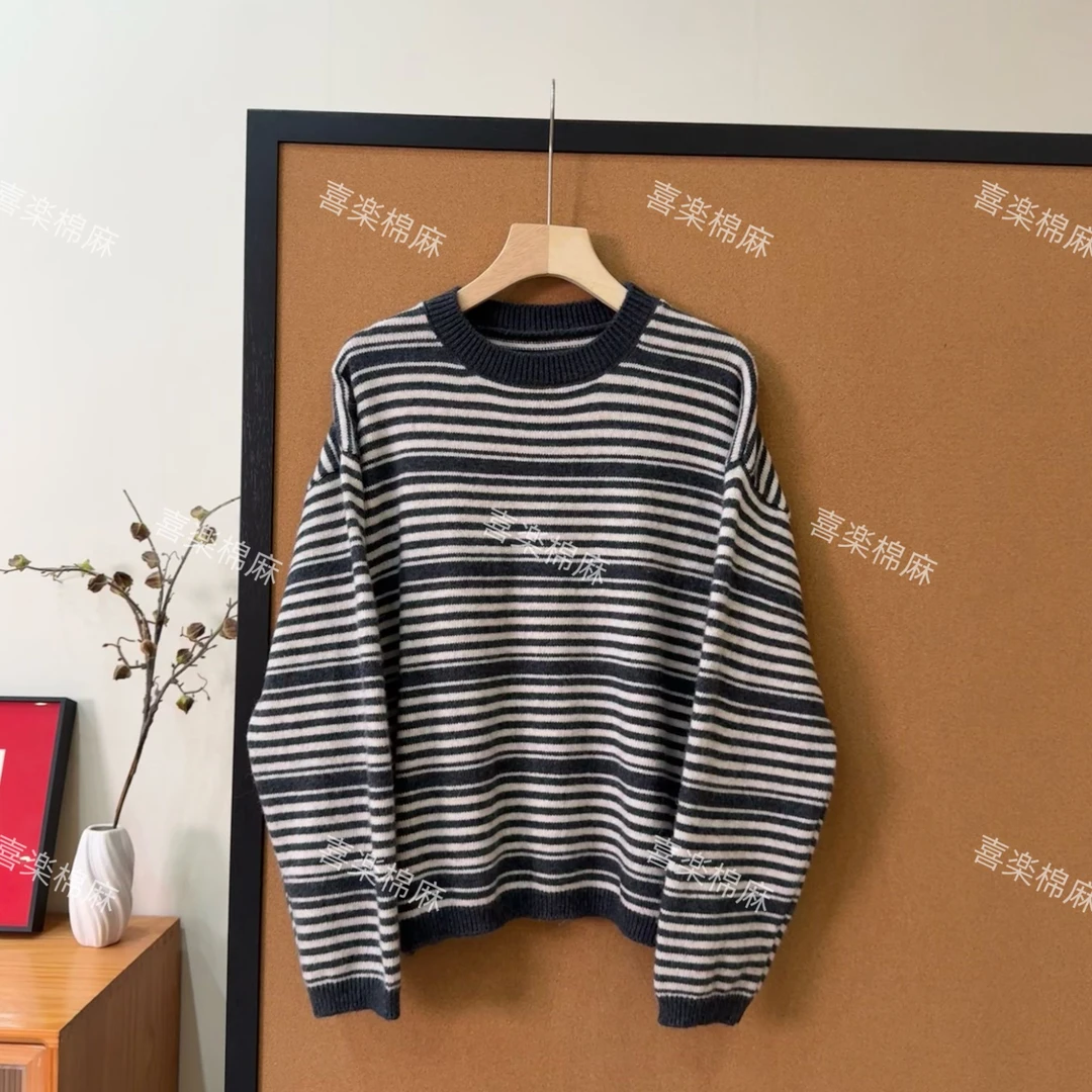 喜樂  2025抗起球圆领拼色条纹套头针织衫冬季新款时尚百搭休闲女