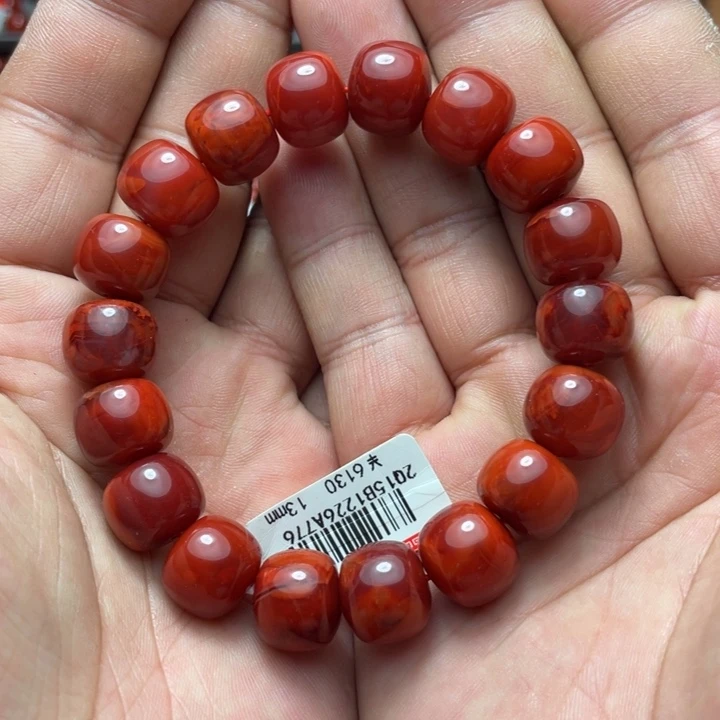 南红玛瑙未镶嵌手串13+双色火焰老型