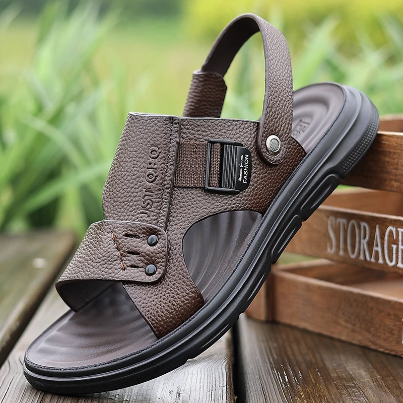 2025真皮凉鞋男夏季纯牛皮不臭脚开车司机专用爸爸防滑沙滩鞋男