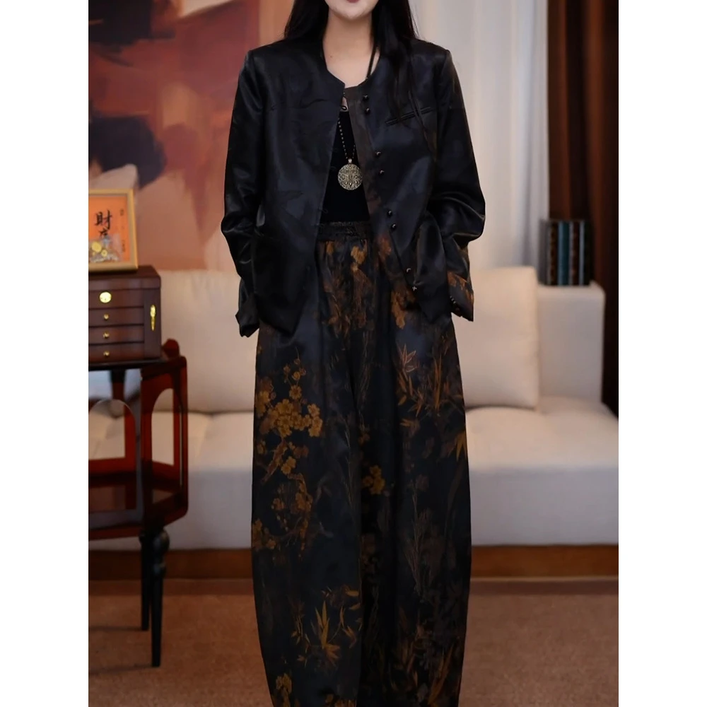 优雅贵夫人高级感裤套装女2025秋季新款轻奢洋气开衫上衣+阔腿裤