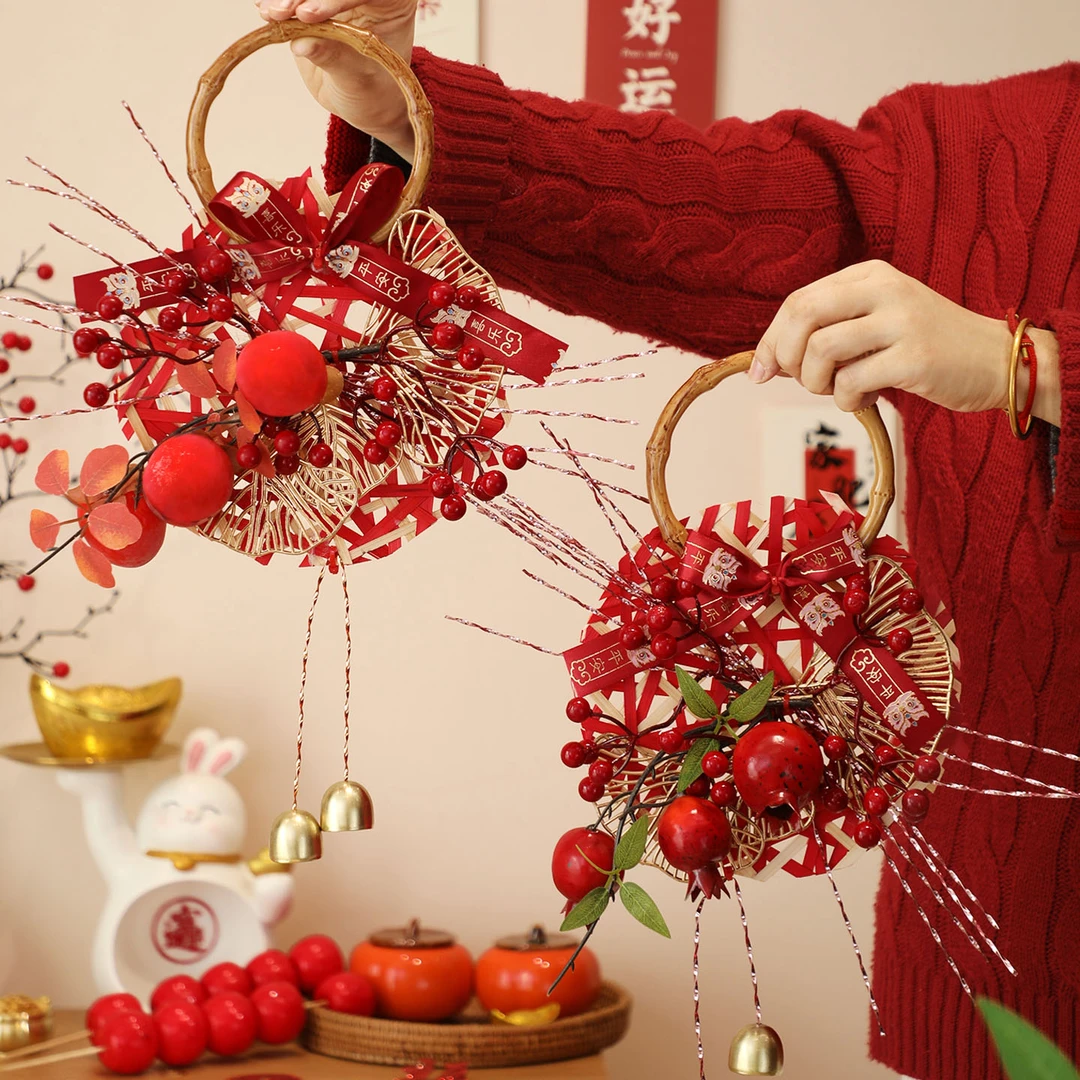 2026新年竹编挂件春节福字客厅玄关挂饰马年装饰过年场景氛围布置