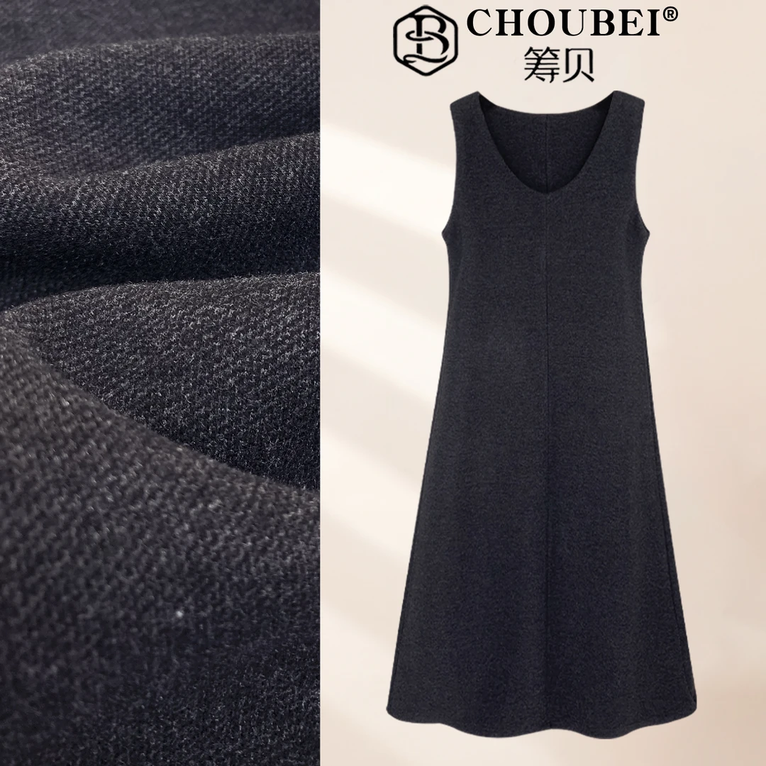 筹贝-【醋酸绵羊毛.凌冬之美】加厚弹力V领老钱极简连衣裙1001