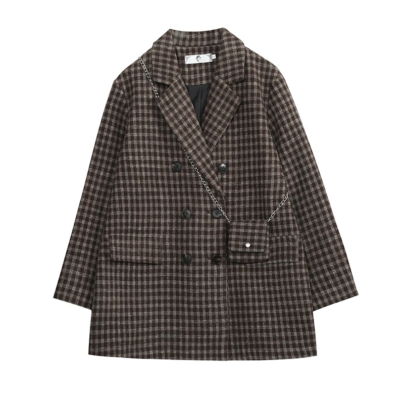 7407微胖大码韩版气质格子西服秋冬新款英伦风宽松西装外套潮