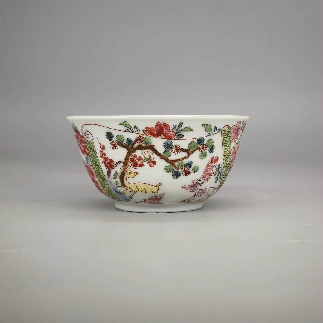 62505128*清雍正粉彩花卉鹿纹杯/瓷器六/江苏省文物总店