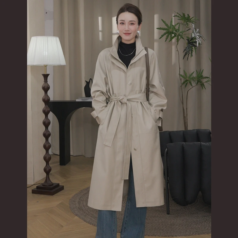章若楠同款秋季气质休闲宽松显瘦米灰色风衣外套女中长款