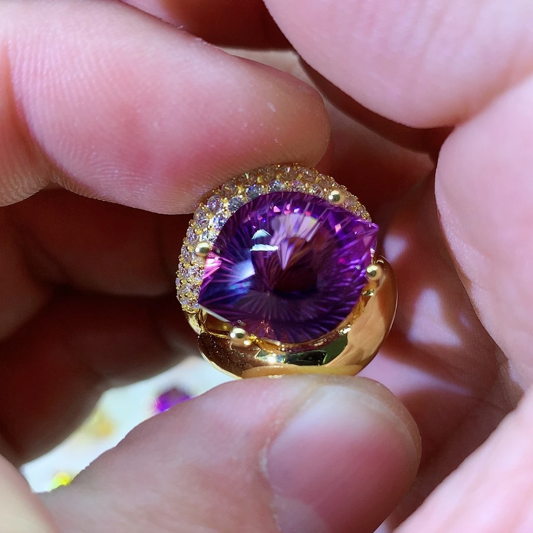 水晶戒指银S925镀金镶嵌