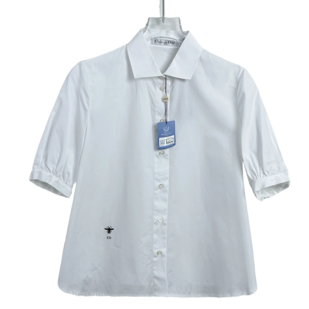 99新 DIOR/迪奥 001018 小蜜蜂刺绣短袖衬衫白色 34码