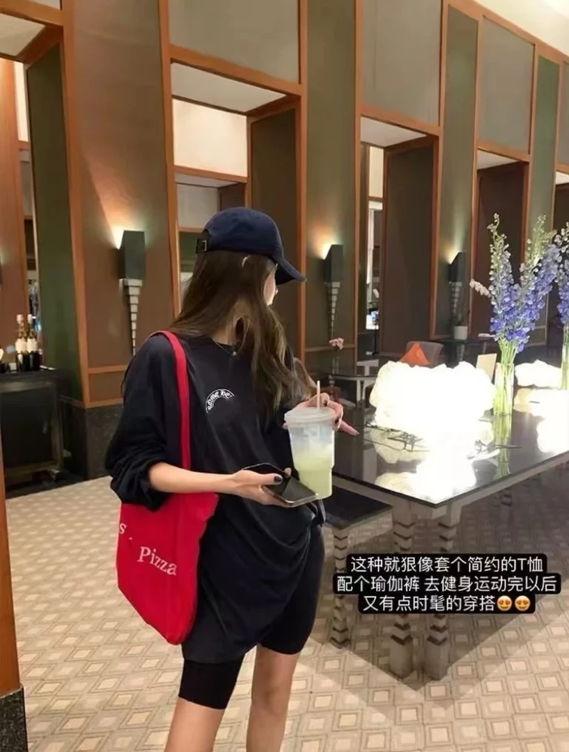 新款薄款面料松弛克新款欧美潮牌马蹄梵文长袖T恤宽松慵懒