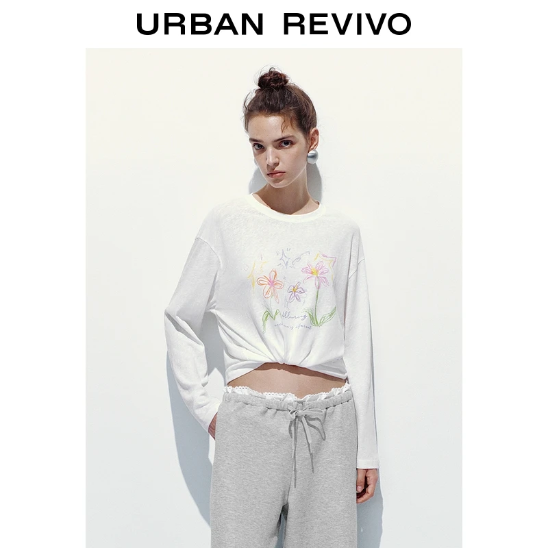 UR2026春季新款女装鬼马童趣休闲手绘印花长袖T恤UYL450247