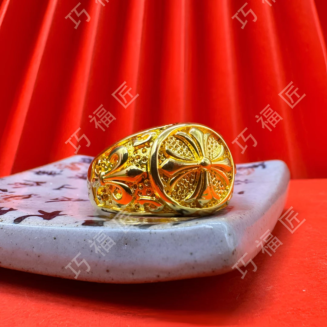 足银戒指 克罗心戒指 金包了银手工时尚百搭复古精美素款可调节