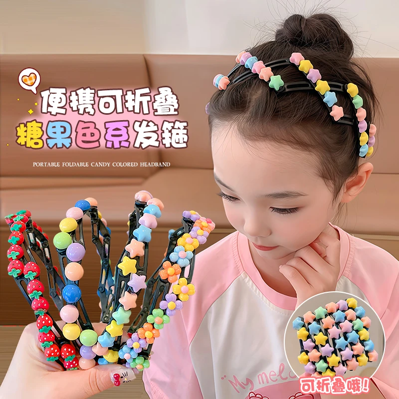 女童发箍2025新款夏季可伸缩折叠头箍儿童前额碎发发卡方便携带