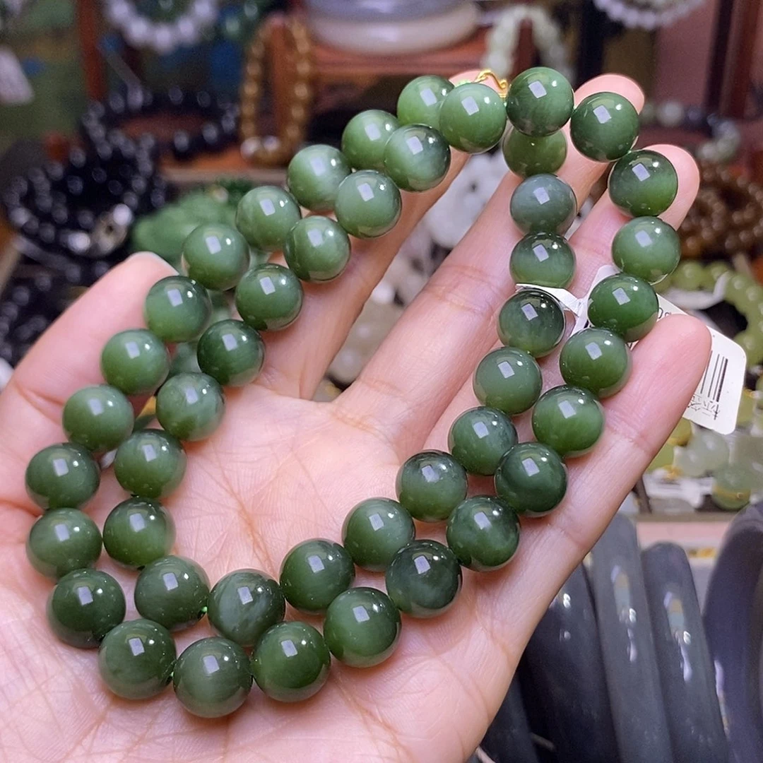 和田玉未镶嵌颈饰猫眼碧玉项链约10MM18.K金