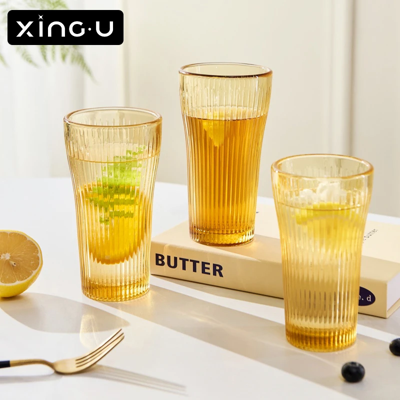 【竖纹水杯】食品级高硼硅玻璃杯子家用耐高温透明泡茶杯牛奶咖啡杯