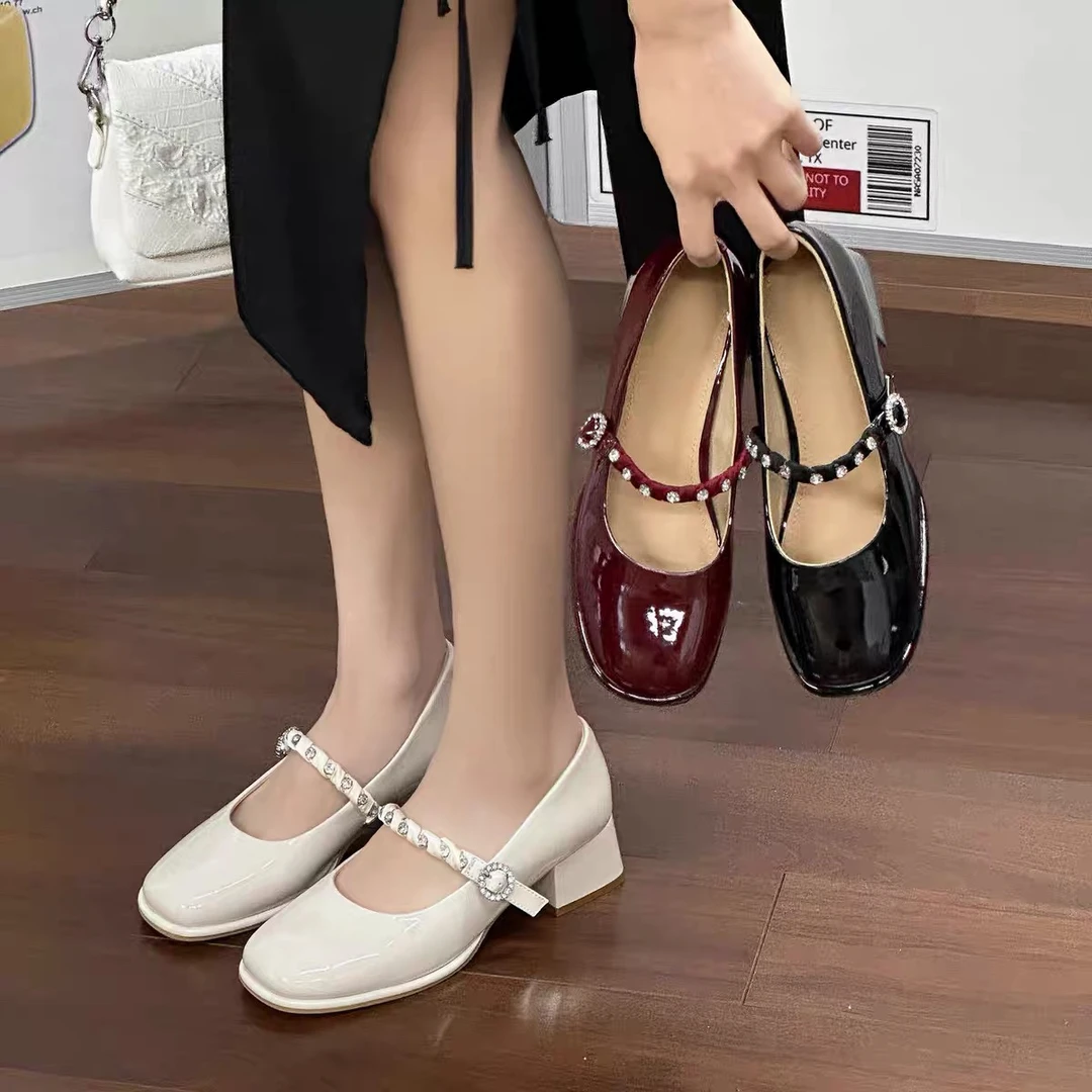 新疆（4厘米）丽珍女鞋2025年新款春季单鞋复古法式粗跟皮鞋2519-2
