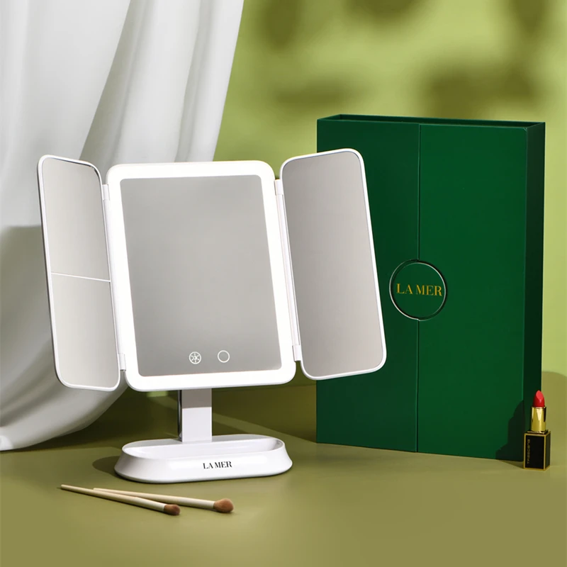 大牌礼物LAMER化妆镜带灯LED智能贝壳镜翻盖桌面便携随身镜伴手礼