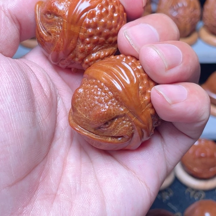把件橄榄核大嘴蛙手球3.5