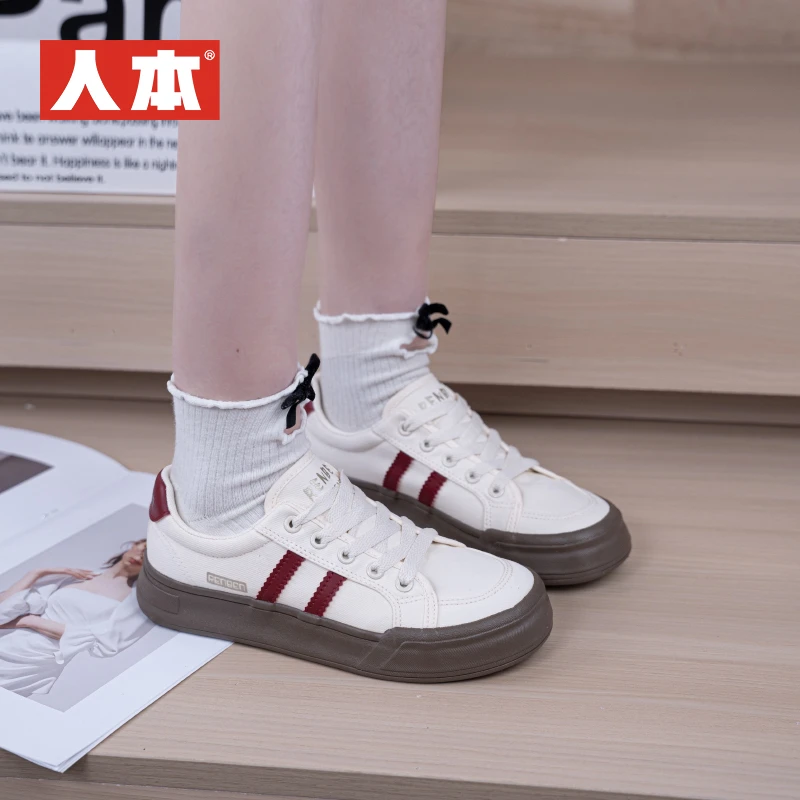 人本德训鞋女款2025春季新款帆布平底港风时尚百搭学生休闲鞋