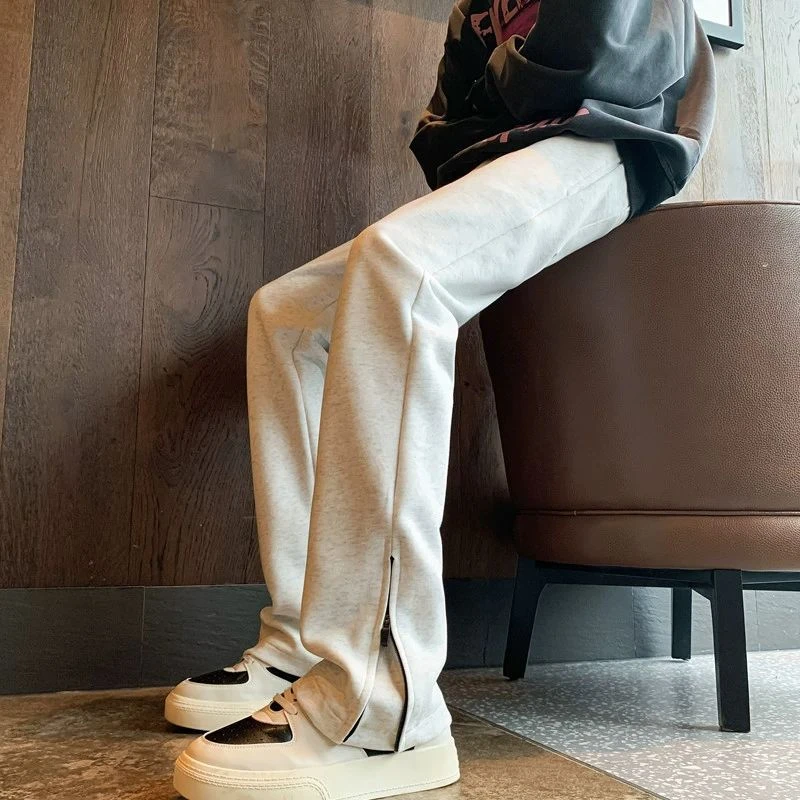 休闲cleanfit灰色卫裤男秋冬美式高街裤脚拉链裤子潮牌运动直筒裤