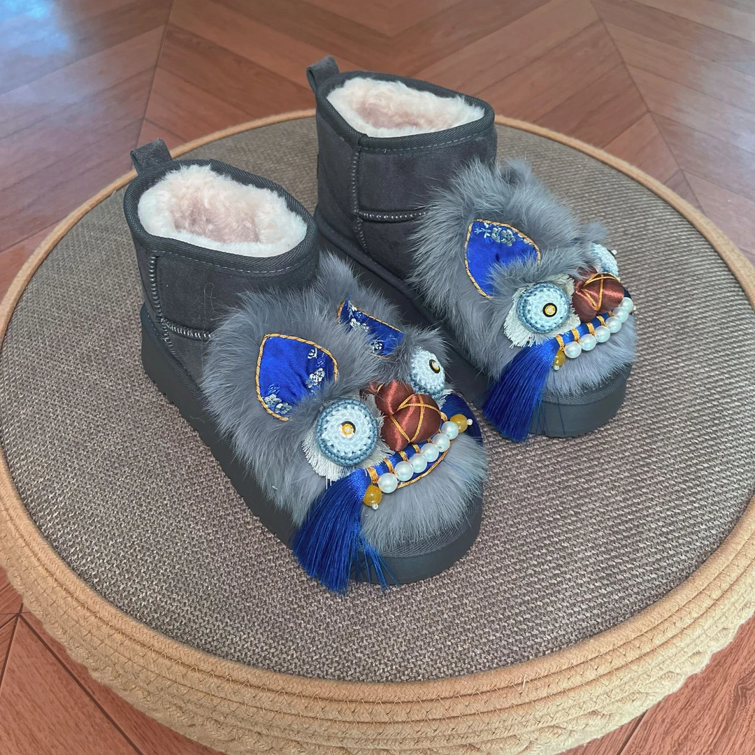 【烟岚】厚底加绒国风中式虎头鞋冬季时尚百搭外穿虎头雪地靴