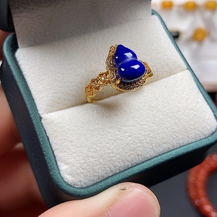 青金石银S925镀金镶嵌戒指