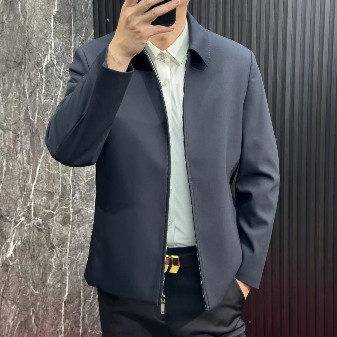 8095【90%白鸭绒】商务羽绒夹克翻领修身藏青保暖休闲秋冬爸爸外套