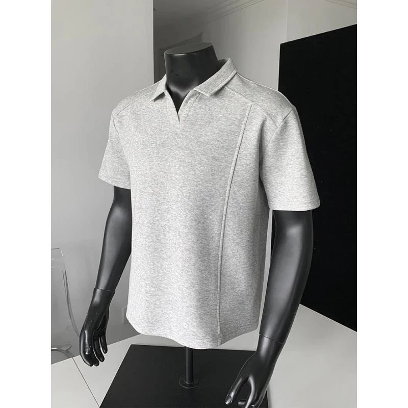 W169 解构拼接翻领polo衫短袖男夏季t恤高级感痞帅正肩半袖