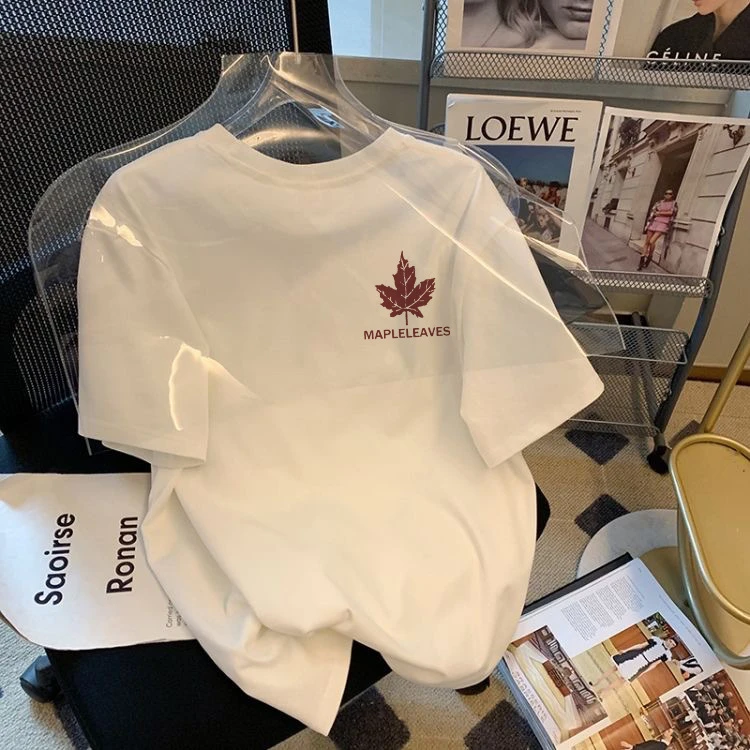 男士t恤时尚青少年纯白圆领上衣印花百搭休闲复古上衣情侣装同款