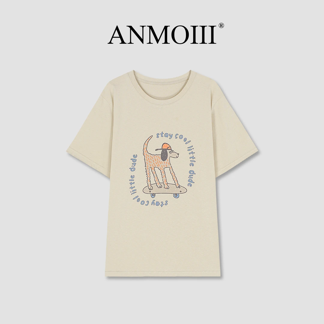 ANMOIII【奇趣小狗】夏季爆款短袖T恤宽松女生韩系ins衣服小众女装