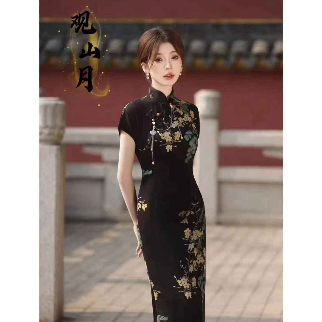 观山月【海棠】新款高级显瘦有弹性气质旗袍裙 S-4XL