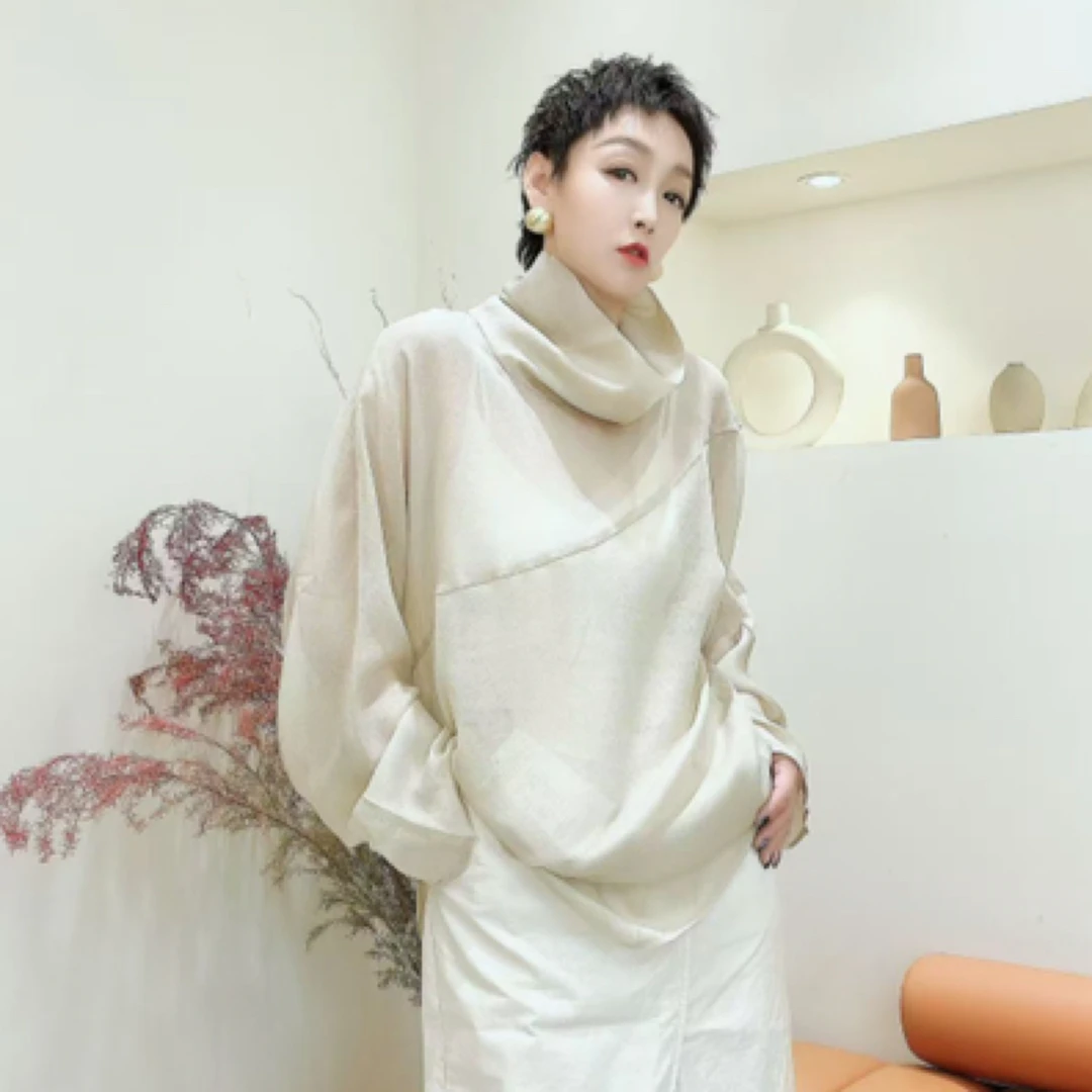 80936#高定堆堆领蝙蝠衬衣