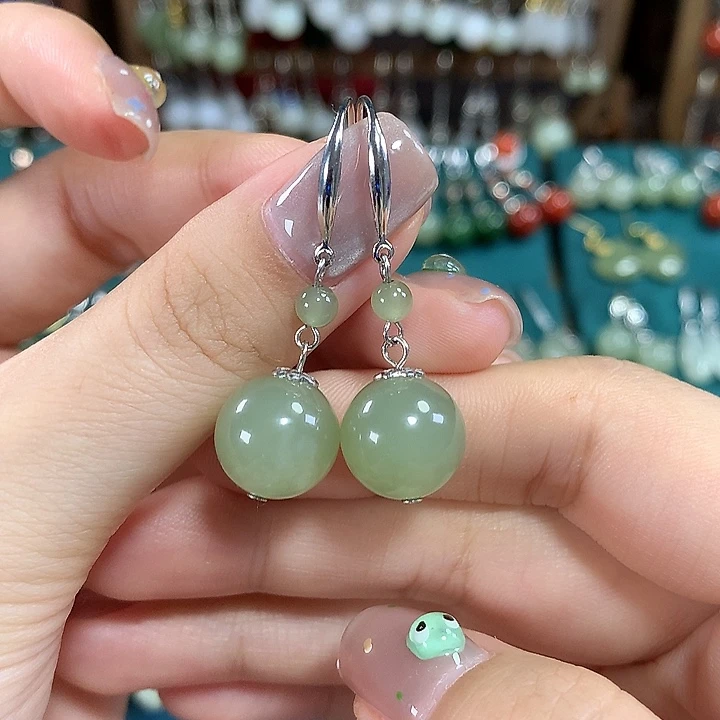 思***思和田玉银S925镶嵌耳饰天然卡12mm左右冰晴水