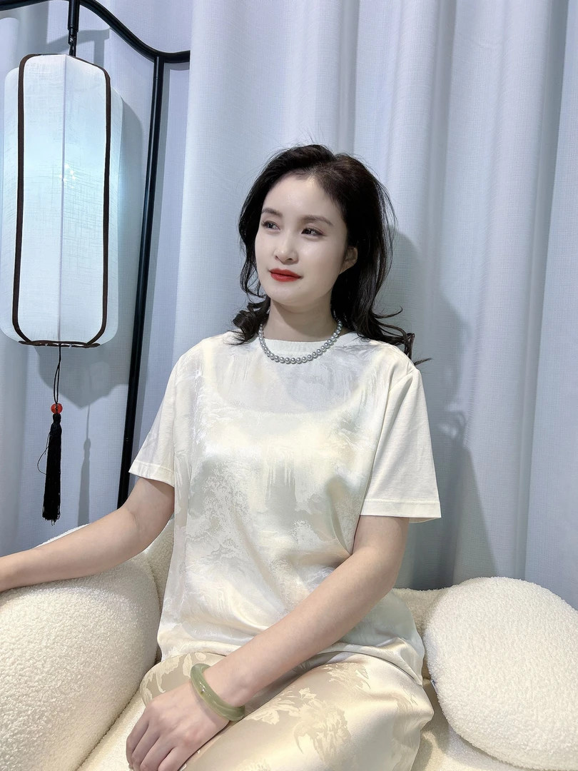 （已开价）桑蚕丝新中式国风螺纹领短衫