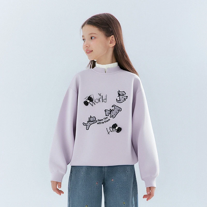 笛莎女童卫衣加绒秋冬季厚款卫衣圆领休闲套头上衣-7M2552202