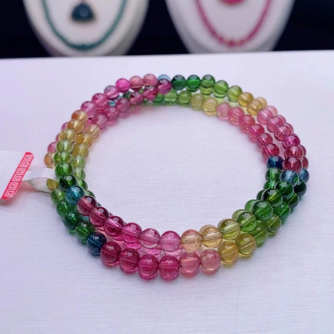 未镶嵌手链碧玺三圈圆珠手链yy