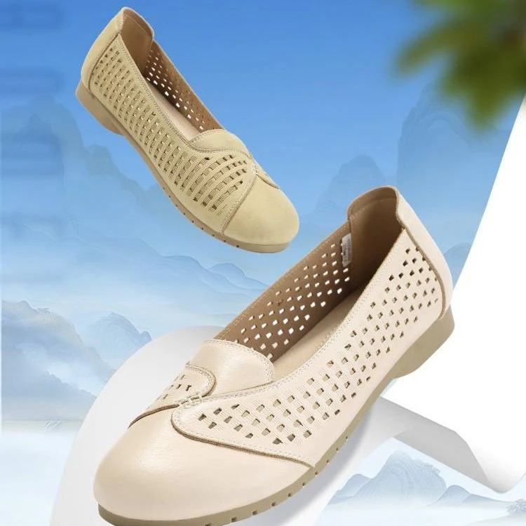 老美华夏季女士柔软舒适耐磨防滑米白/绿色布鞋432201022