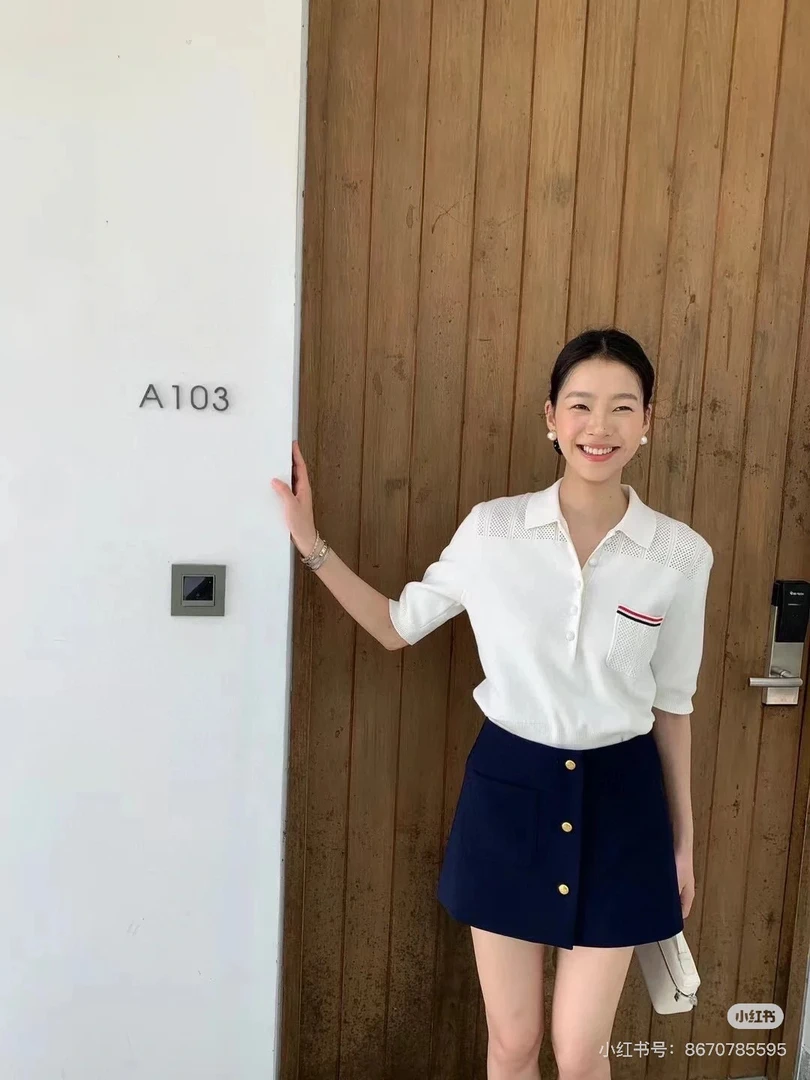 【蓉蓉】T家高定夏季新款天丝绢丝棉镂空polo上衣-时尚气质百搭