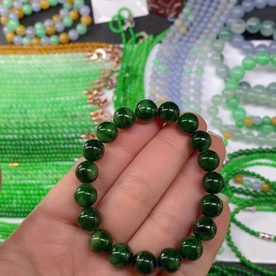 颈饰未镶嵌翡翠缅甸天然翡翠辣绿手链10