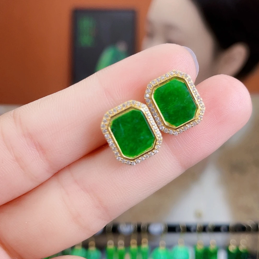 翡翠银S925镶嵌耳饰