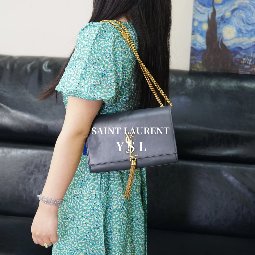 95新 YSL/圣罗兰 蓝灰色字母链条包/WJ04208857/8857