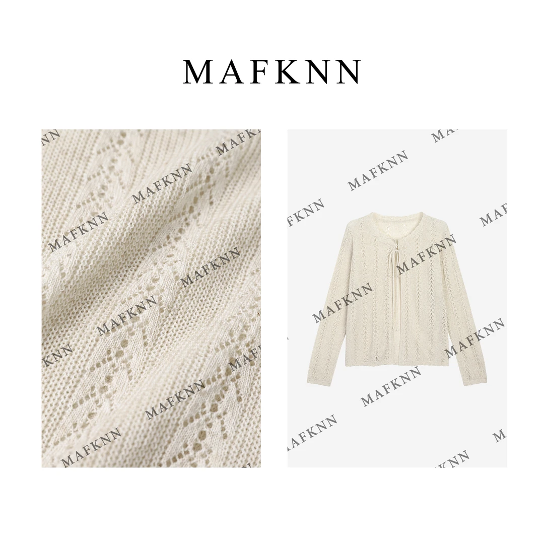 MAFKNN/玛肯时尚休闲简约纯色百搭系带气质夏季小衫上衣MK12206